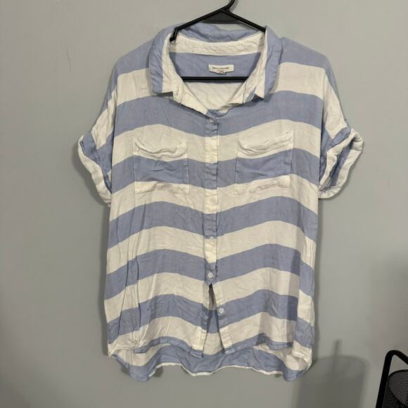 BeachLunchLounge Blue & White Stripe Button Down Top Women's Size XL 100% Rayon - Picture 1 of 5